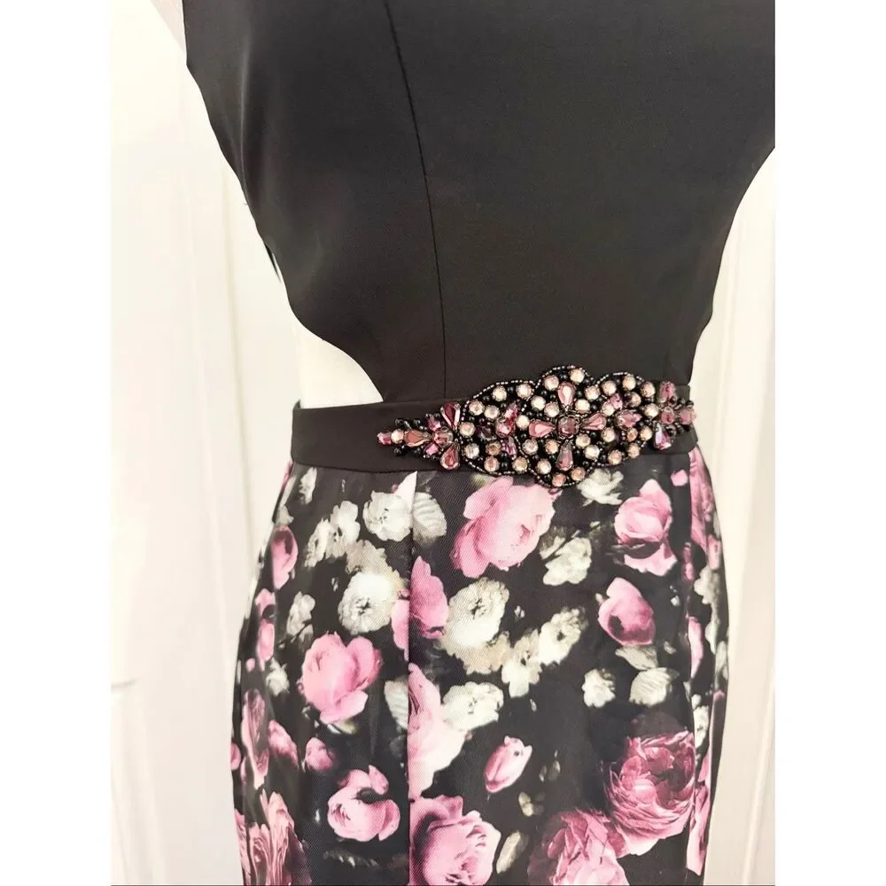 Camille La Vie Rhinestone Cutout Floral Halter Trumpet Prom Maxi Dress Gown 0 - Picture 2 of 8